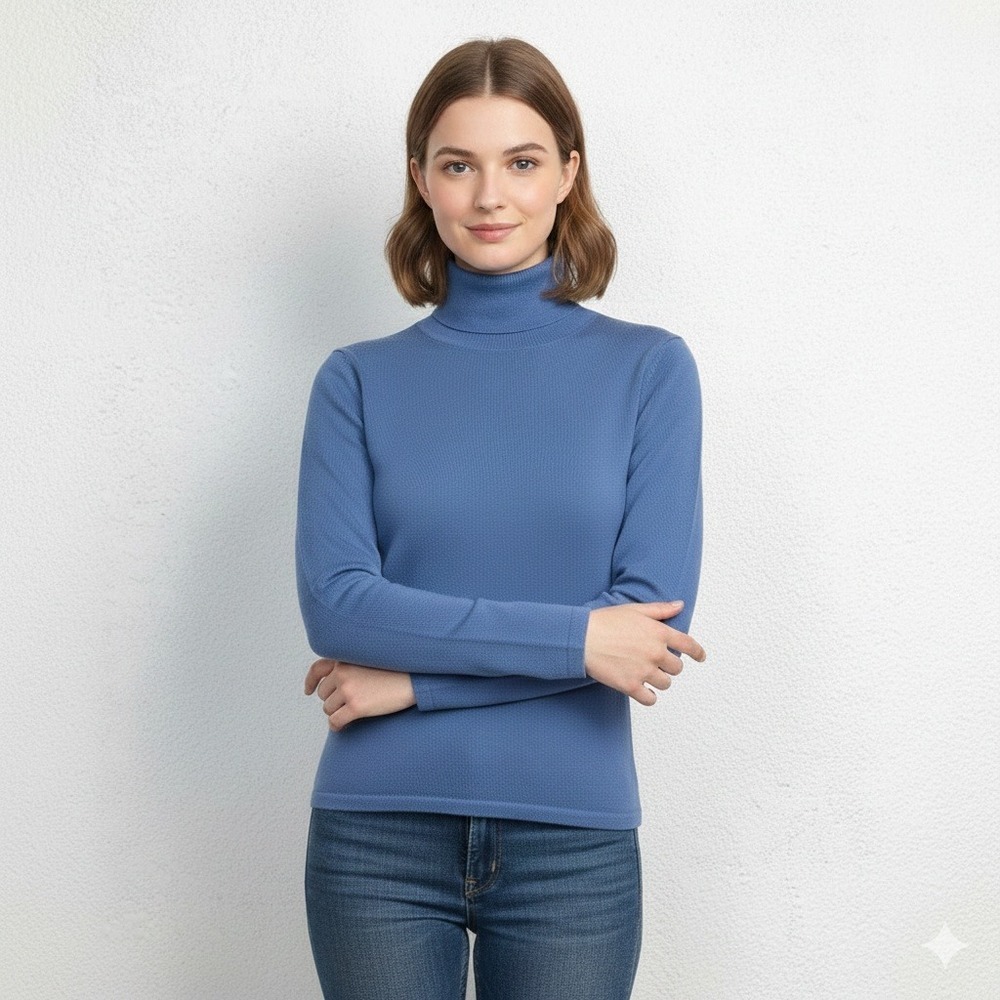 Sutton Studio Womens Blue 100% Merino Wool Turtleneck Sweater Size S